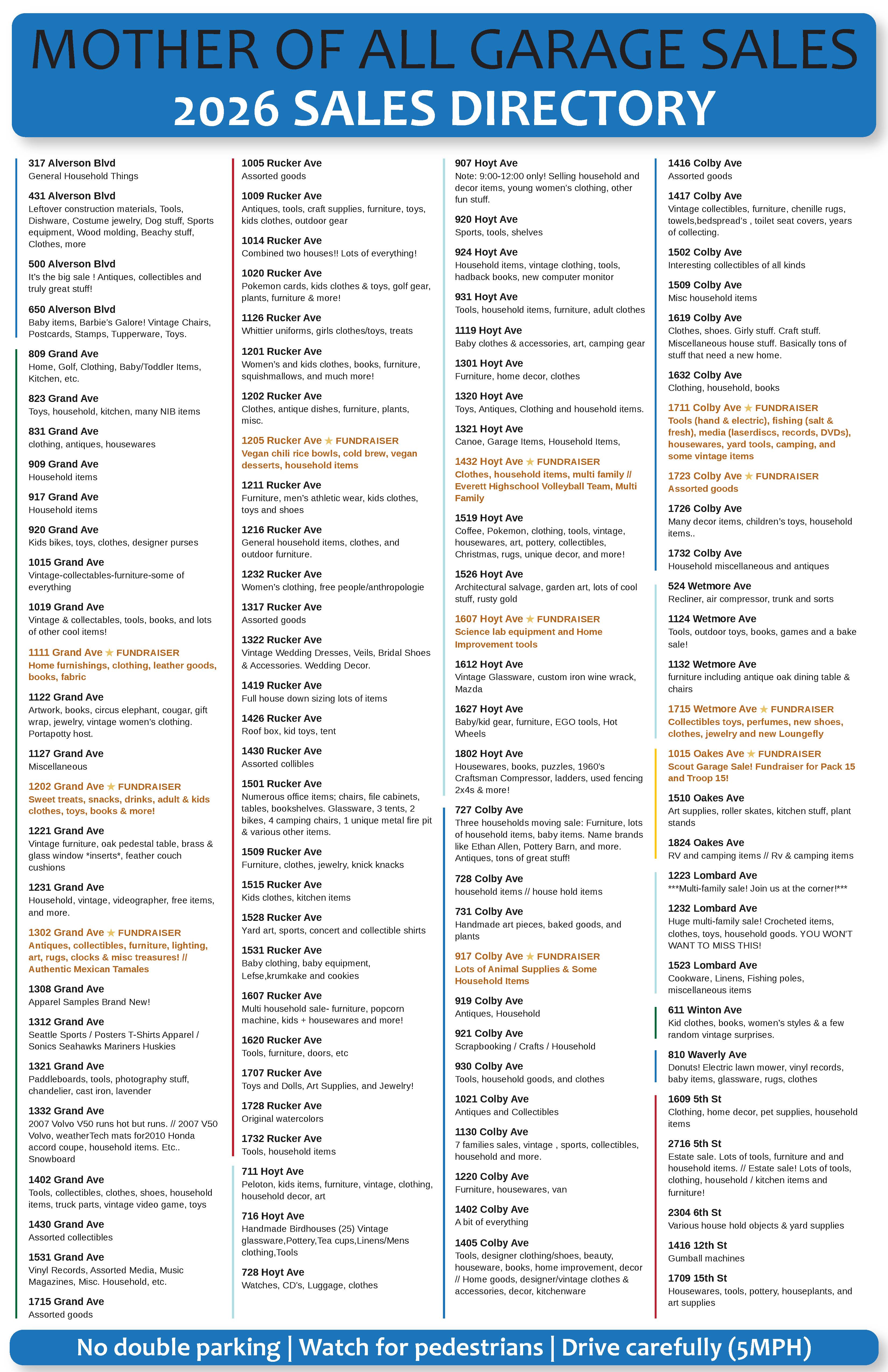 Mother of All Garage Sales 2026 Sales Directory